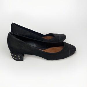 Schutz Womens Sailfish Pump Block Heels Shoes Black Studded Leather 7 B